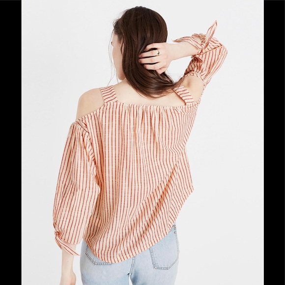 Madewell Cold-Shoulder Top in Red Stripe - Picture 2 of 5